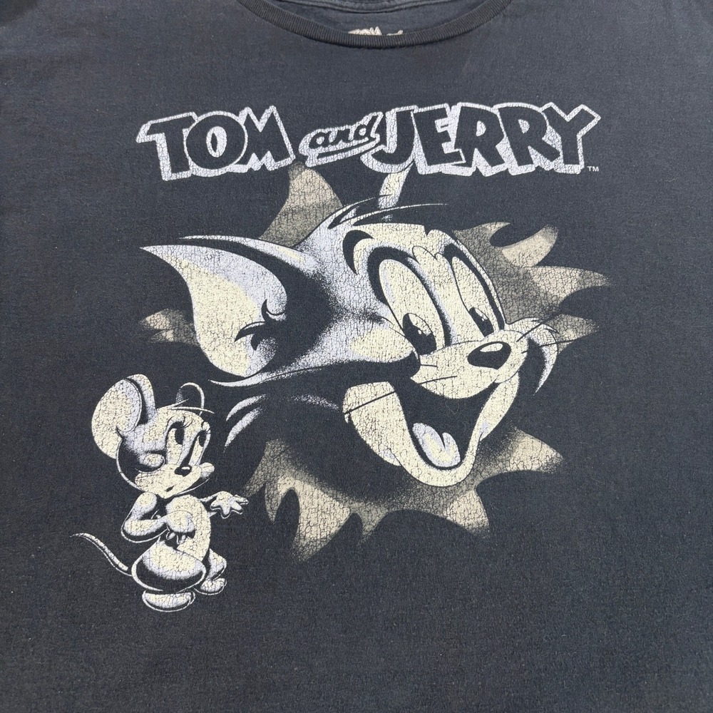 Tom and Jerry Graphic T-Shirt Mens 3XL Black Cotton Short Sleeve Cartoon Tee
